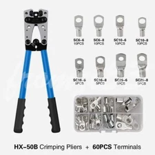 Battery Cable Lug Crimping Tool 10-1 AWG W 60PC Copper Ring Terminal Heavy Duty