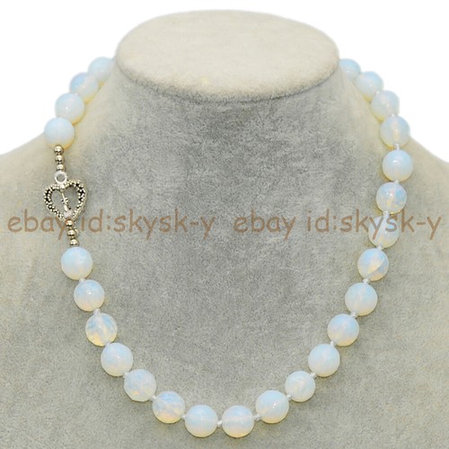 White Opal 8/10/12/14mm Faceted Round Gemstone Beaded Jewelry Necklace 16-48'' - Picture 4 of 9