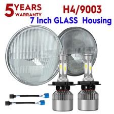 7 Inch Led Glass Hilo Headlight Roundoriginal Classic Look Headlamp Chrome