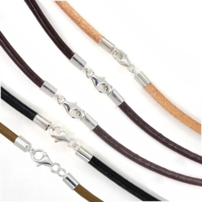 Sterling Silver 3mm Round Genuine Leather Cord Necklace / Bracelet Lobster Clasp