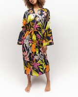 Ladies Womens Navy Blue Floral Dressing Gown Robe 'Avery' Cyberjammies - SIZE 8