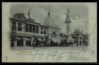 Mondschein-AK Düsseldorf, Arabic Café, Owner Moritz & Görlich 1898