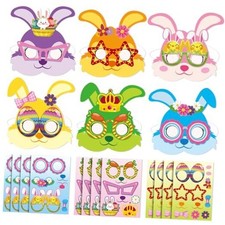Easter Bunny Mask Craft Kit, 24 Packs DIY Paper Bunny Masks with Stickers for