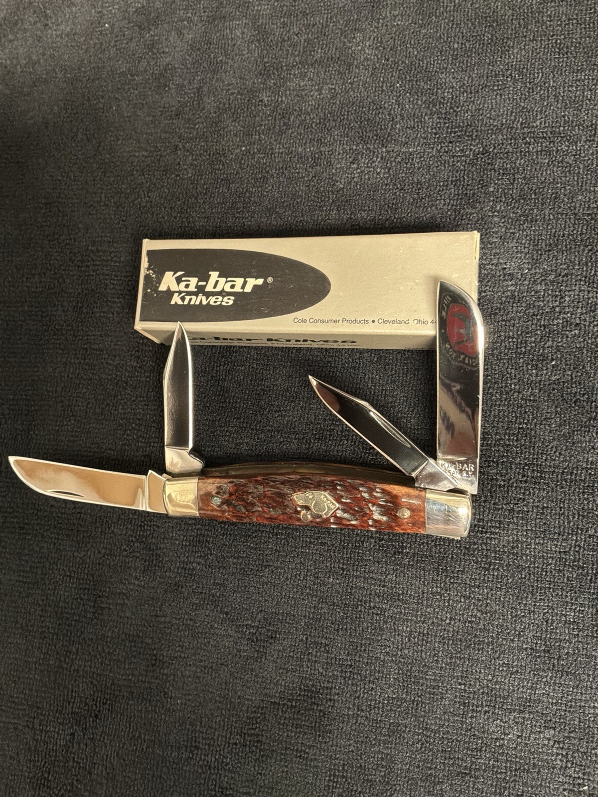 Vintage Ka-Bar Dog’s Head Stockman Pocket Knife with Jigged Bone Handle