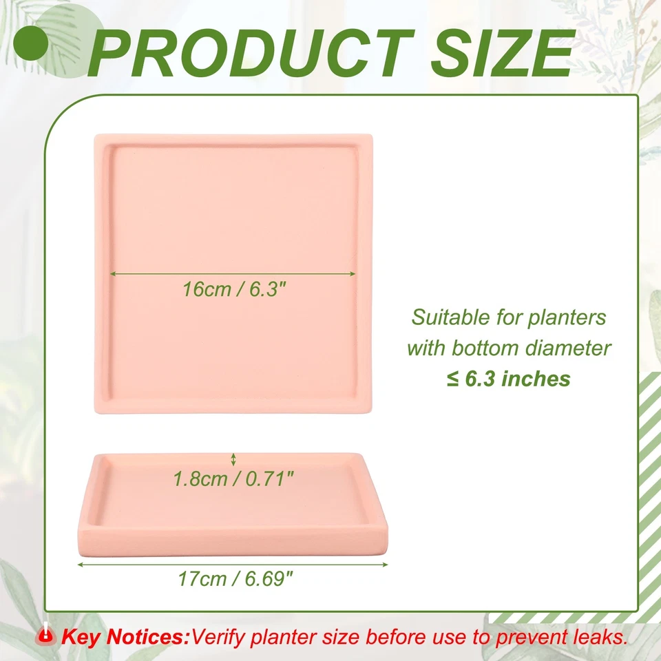 6.3 Inch Square Ceramic Plant Saucers, Pink - Image 2 of 4