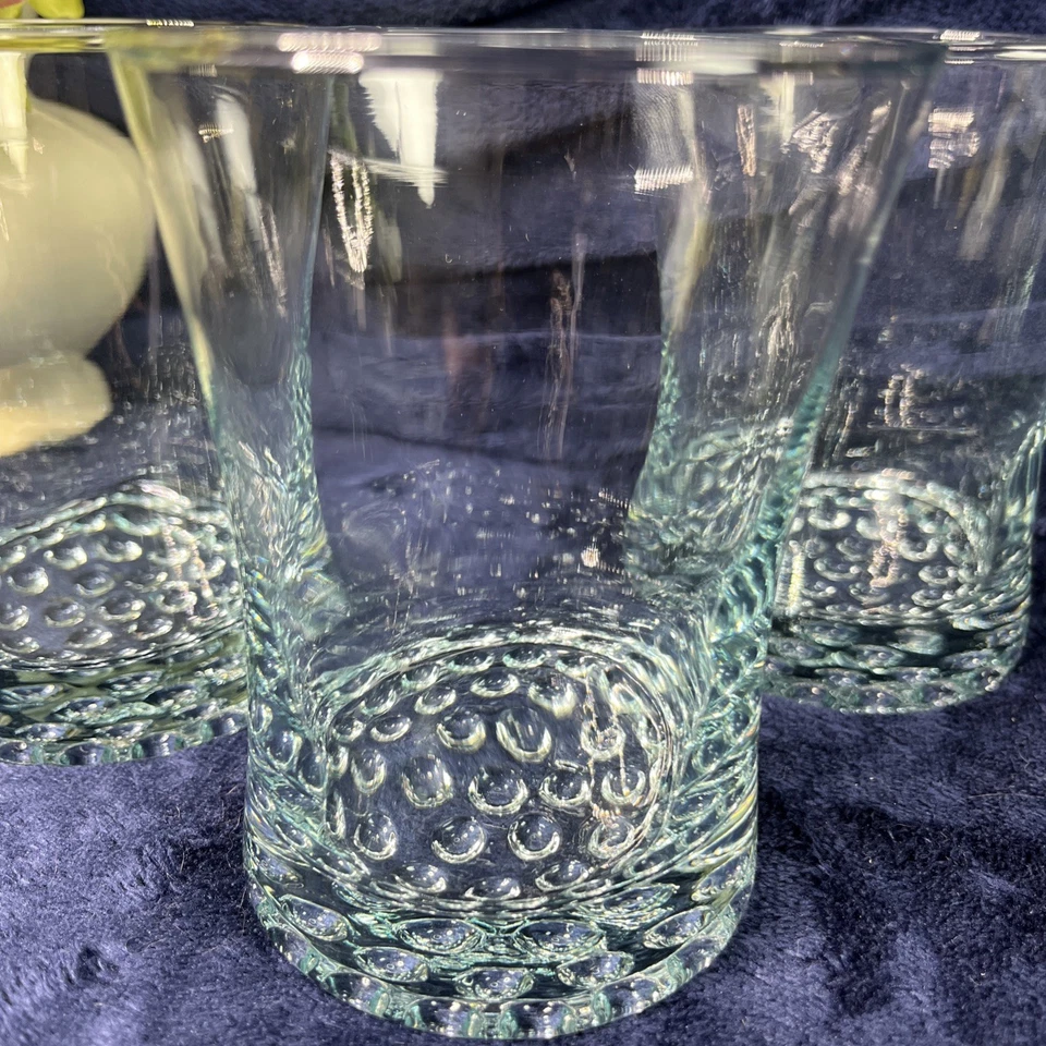 Libbey Aqua Hob Nob Double Old Fashion Glasses Curved Bubble Bottom VTG Set Of 4 - Image 2 of 4