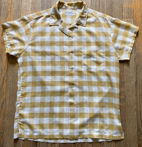 VTG 50s-60s Jantzen Loop Collar Capped Sleeve Button Front Shirt, Beige White, L