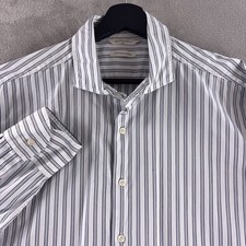 SuitSupply Button Down Shirt Mens Size 43/44 Blue White Stripe Slim Fit Dress