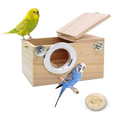 Parakeet Nesting ,Wood Bird Nest House for Cage,Parrots Breeding Mating Boxes...