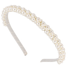 Small Pearl Headbands for Girls, 6.1inch White Beads Headband with Faux Pearl fo