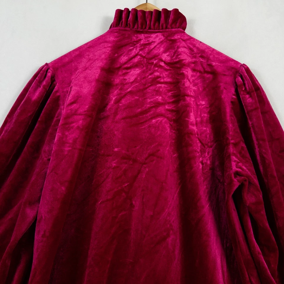 Vintage Gilligan OMalley House Dress One Size Dark Pink Velour Lounger Ruffles - Image 4 of 4