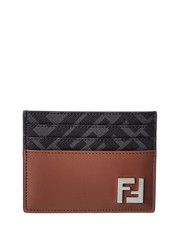 Fendi Ff Squared Leather Card Holder Women's Brown