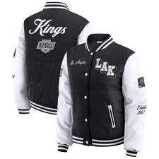 Women's WEAR by Erin Andrews Black/White Los Angeles Kings Varsity Full-Snap