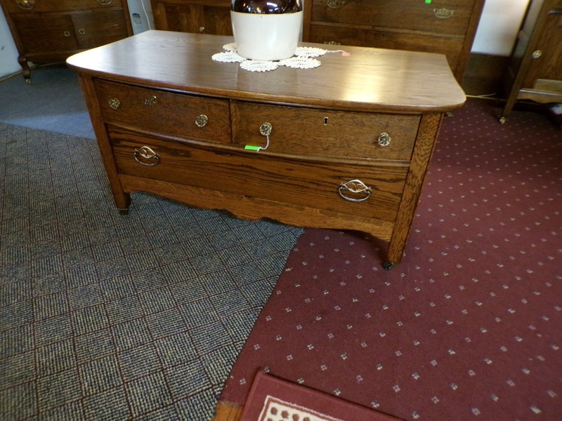 Antique Oak Dresser refinished 2 over 1  cast brass hardware 1900's era