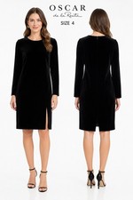 Vintage USA Black Velvet Dress Oscar De La Renta Size 4 Front Slit Knee Length