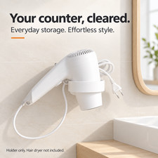 Hair Dryer Holder Wall Mount No Drill Adhesive Bathroom Organizer Ring White