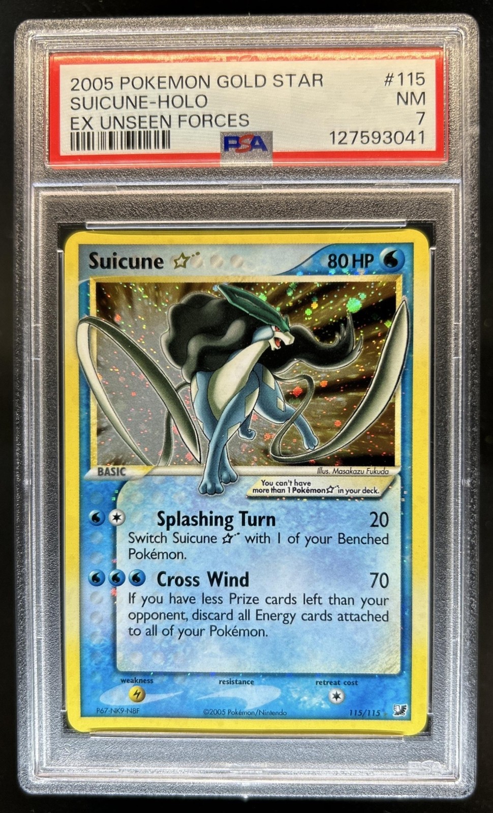 2005 Pokemon EX Unseen Forces Suicune Holo Gold Star #115/115 PSA 7 view 1