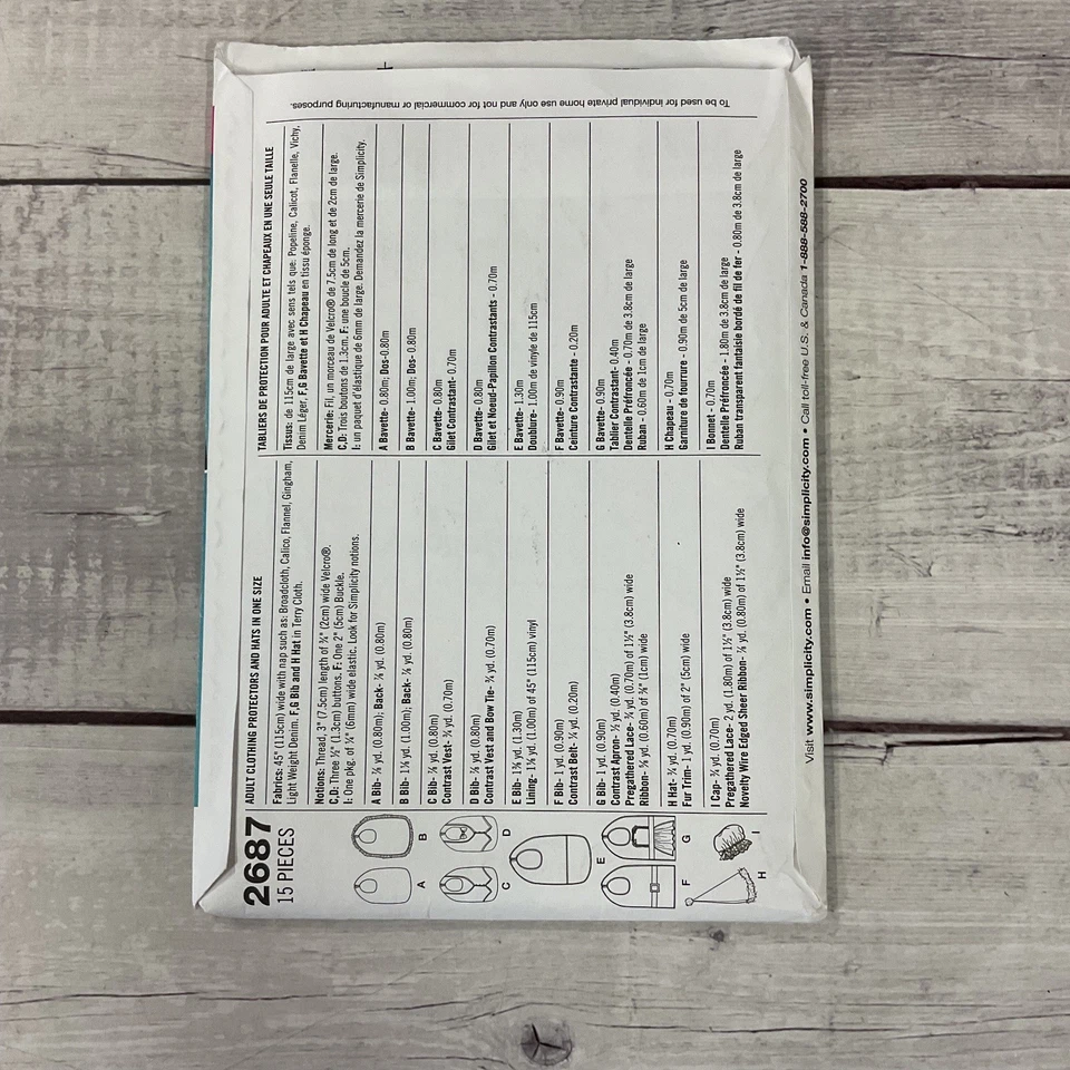 Simplicity 2687 One Size Adult Clothing Protectors Sewing Pattern UNCUT - Image 2 of 3