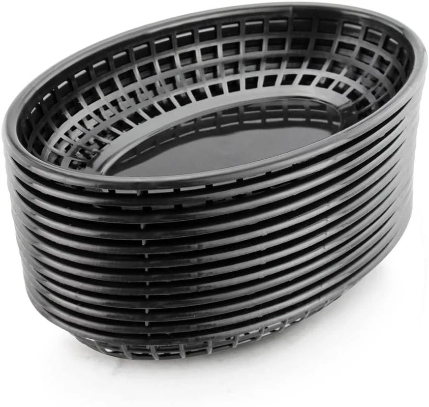 Fast Food Baskets, 9 1/4 X 6 Inch Oval, Set of 12, Black