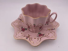 vintage H & C czechoslovakia pink porcelain cup and saucer in original box