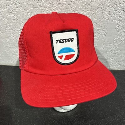 NEW Vintage 80 s Red Mesh Tesoro Gas Electric Oil Logo Trucker Hat SnapBack USA