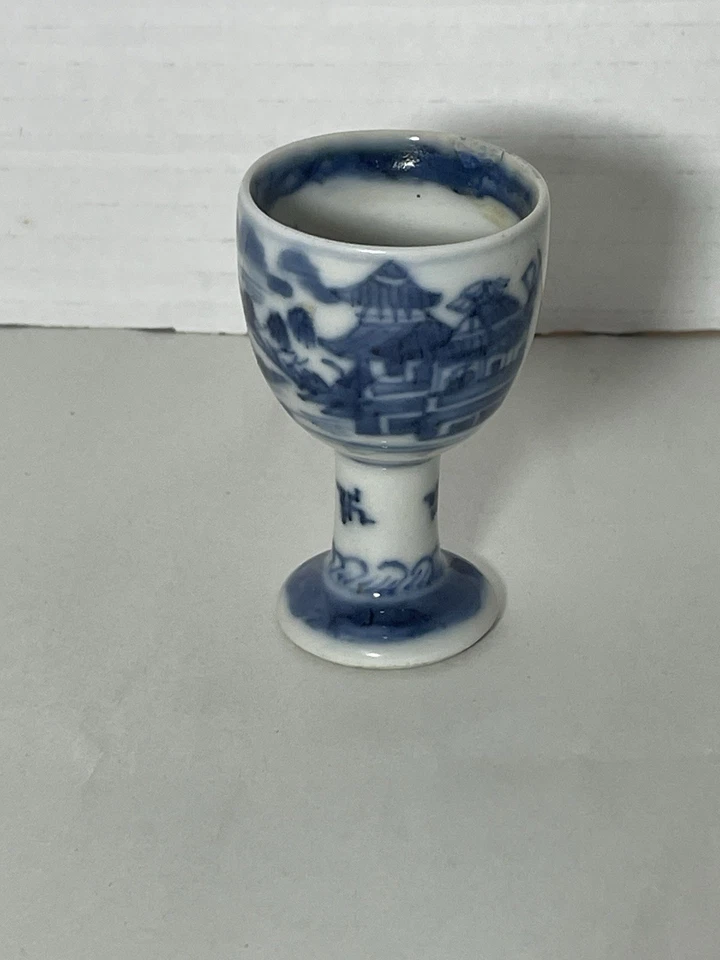 Miniatures Blue &White Porcelain Ceramic Stem Cup Featuring Chinese Motifs Sceni - Image 3 of 4