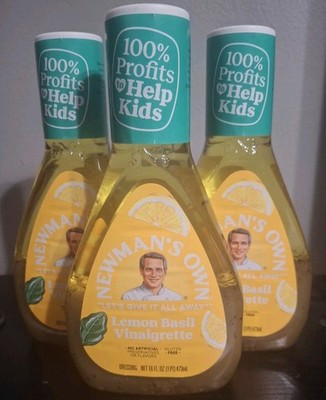 3x Newman's Own Lemon Basil Italian Vinaigrette Dressing Gluten-Free 16oz Each 