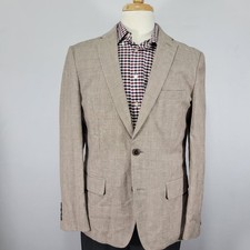 Haggar Men's Sport Coat Blazer Two Button Brown Plaid Polyester Blend 42R