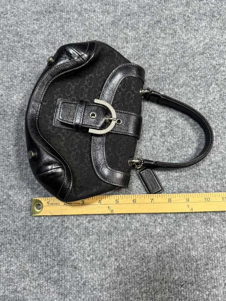 Rare Coach Mini Black Satin Suede Top Rhinestone Buckle Bag w/Crystal SignatureL - Image 2 of 4