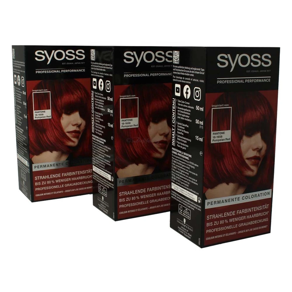 3 x Syoss Colorazione Permanente 18-1658 Rosso Pompeiano