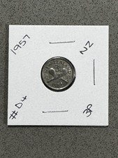 ☀️1957 NEW ZEALAND THREE PENCE COIN☀️QUEEN ELIZABETH II 3P COIN #D4☀️