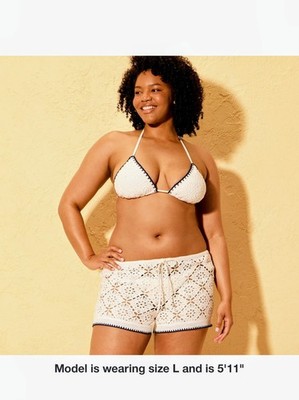 Women's Crochet Mid Rise Short Swim Cover Up - Shade & Shore Cream (L) 12-14