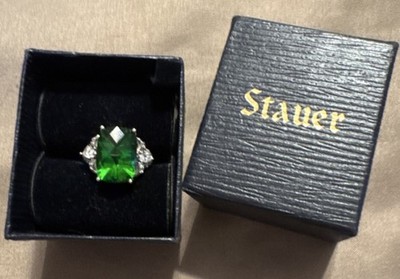 Stauer Helenite Emerald Shape Cocktail Ring Green Size 6 Silver