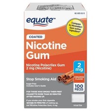 Equate Nicotine Gum Coated CINNAMON Flavor 2mg Sugar-Free 100CT 2/28