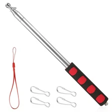 8.2Ft Telescopic Flagpole Portable Extendable Flag Pole Stainless Steel Red