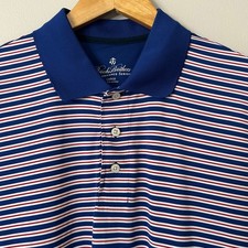 Brooks Brothers Polo Shirt Mens Large Blue Red Striped Performance Stretch