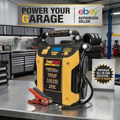 EverStart Jump Starter Maxx J5CPDE 1400 Peak Amps With Portable Inverter Air