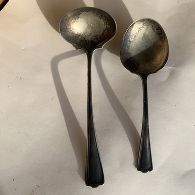 Lot Of 2 Large Serving Spoons Rogers Brothers UK 1847 Silver plated Unpolished
