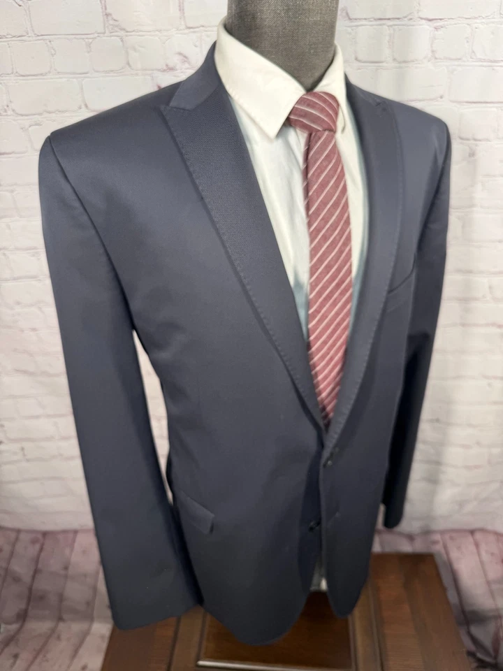 NICK GRAHAM Para Hombres Azul Marino CALCE CEÑIDO ELÁSTICO 2 Piezas Traje 46R Chaqueta 38x32 Pantalón Foto 4 de 4