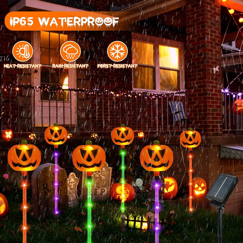 12 Pack Solar Pumpkin Lights Halloween Decorations Outdoor Waterproof Pathway - Picture 2 of 12