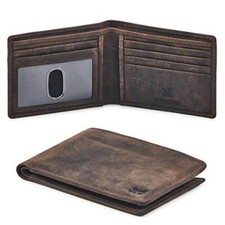 Real Leather Mens Bifold Wallet RFID Blocking Slim Crazy Horse Coffee
