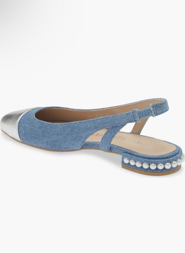 STUART WEITZMAN Womens Pearl Genuine Calf Hair Slingback Denim Flats Shoes Sz 9B - Picture 3 of 16