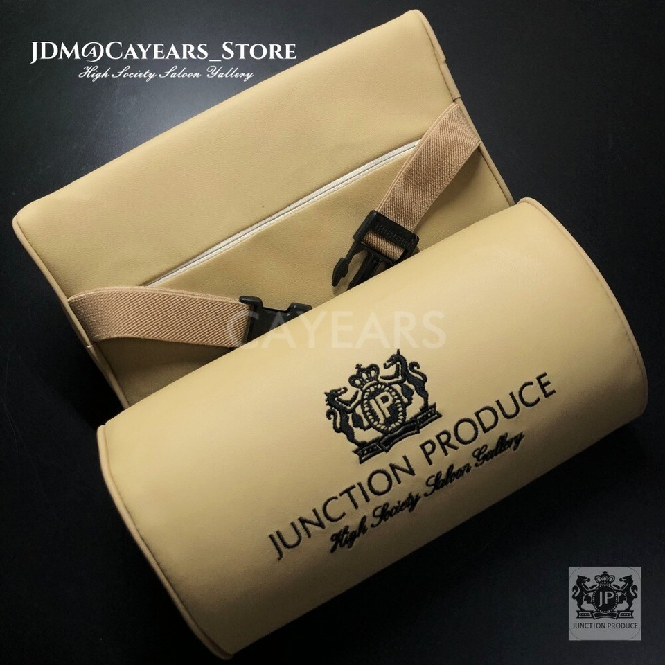 Vip Neck A Pair JDM Junction Produce Beige Tan Leather VIP Neck Pillow Car Seat ...