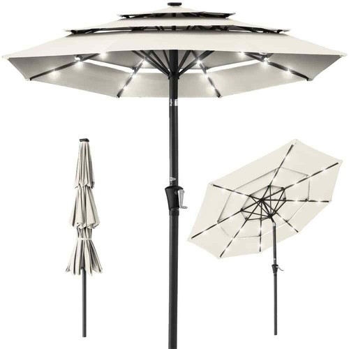 10 ft. Steel Market Solar Tilt Patio Umbrella with 24 LED Lights, Tilt Adjustmen