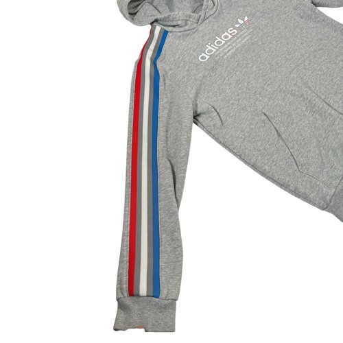 adidas Originals Big Kids' Gray Trefoil Hoodie White Red Blue Striped Medium - Picture 4 of 11