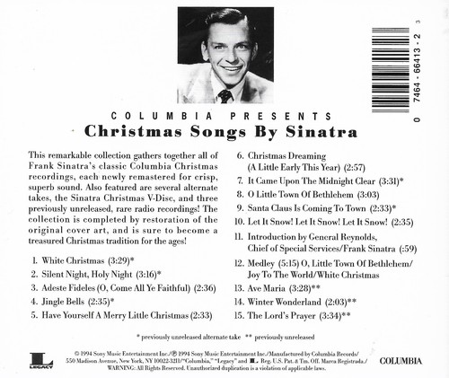 Christmas Songs by Sinatra * by Frank Sinatra (CD, 1994) Listen B 4 U Die - Picture 2 of 2