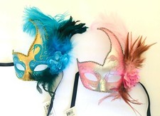 Masquerade Mardi Gras Events  Venation Collectible Hand Painted Feather Masks