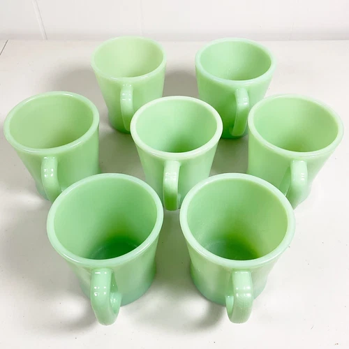 7 Vintage Fire King Green Jadeite D Handle Mugs Cups~Anchor Hocking