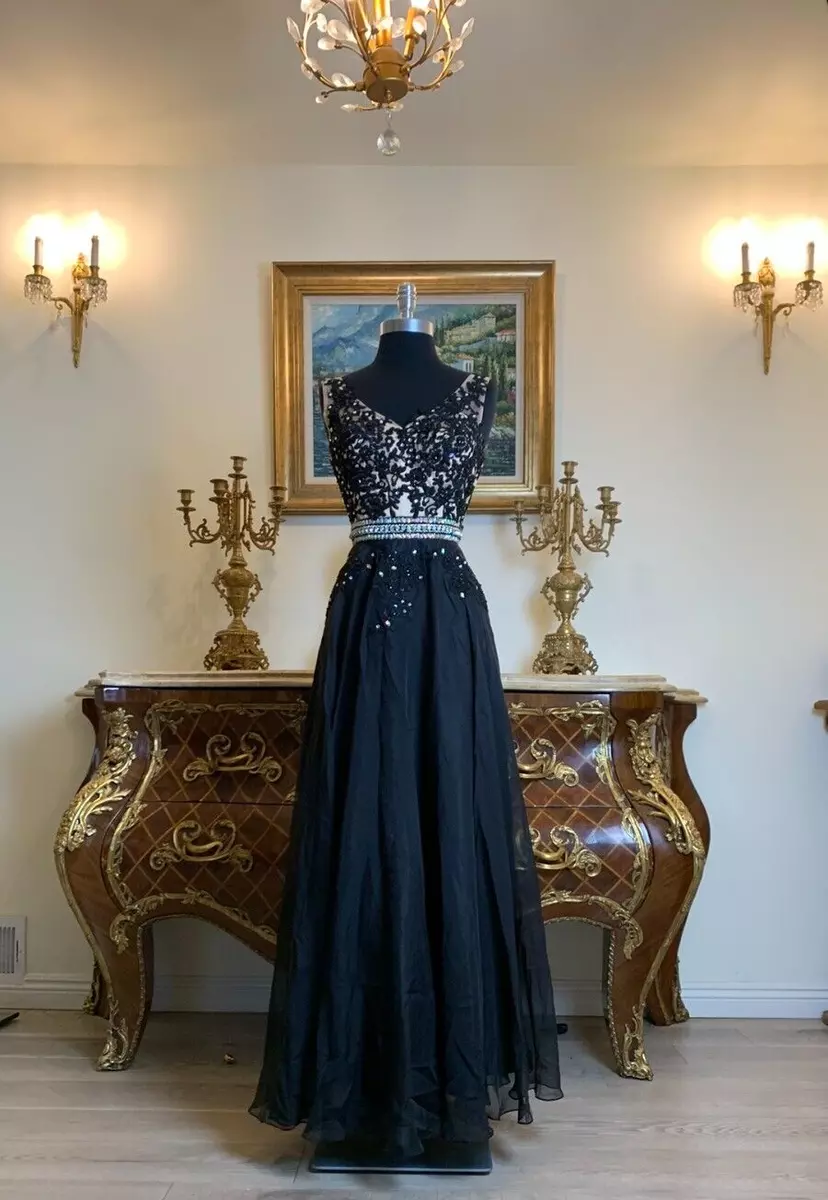 Women s Formal V neck Rhinestones Sequins beaded Long Evening Gown prom dress
