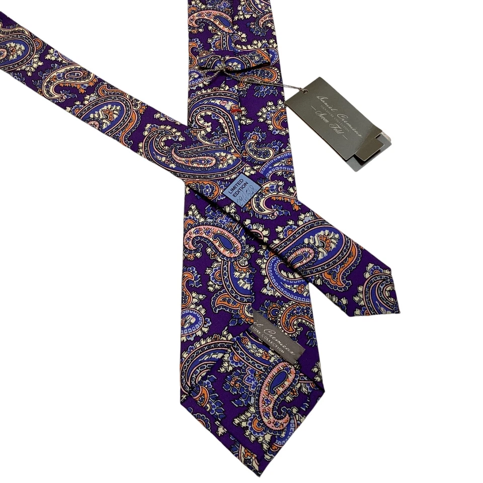 Corbata DANIEL CREMIEUX SEVENFOLD SEDA ITALIA lujo PAISLEY púrpura/multi nueva con etiquetas Foto 3 de 4